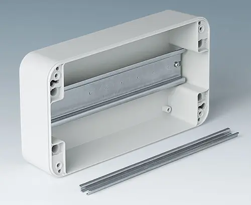 Internal fastening pillars for DIN rails
