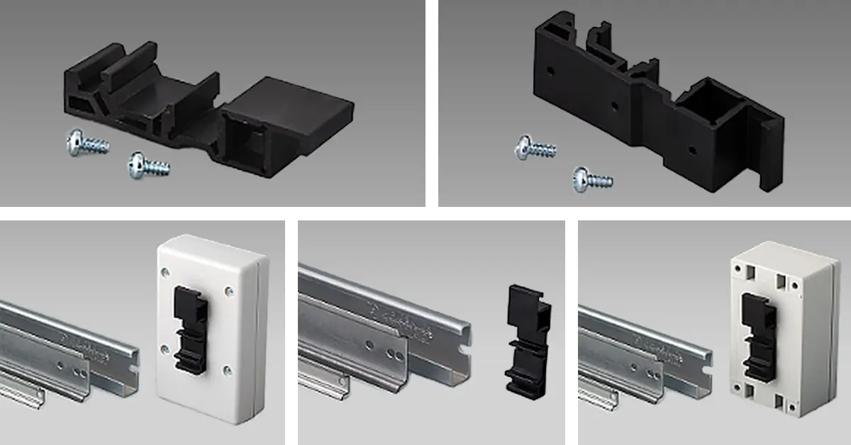 Universal adapter for fitting enclosures to DIN rails